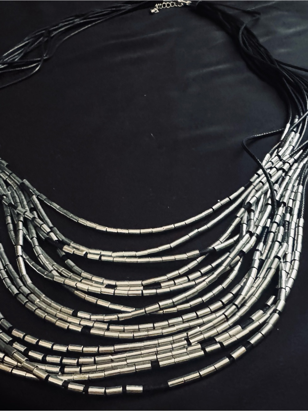 Black Multi-Strand Necklace with Silver Beading